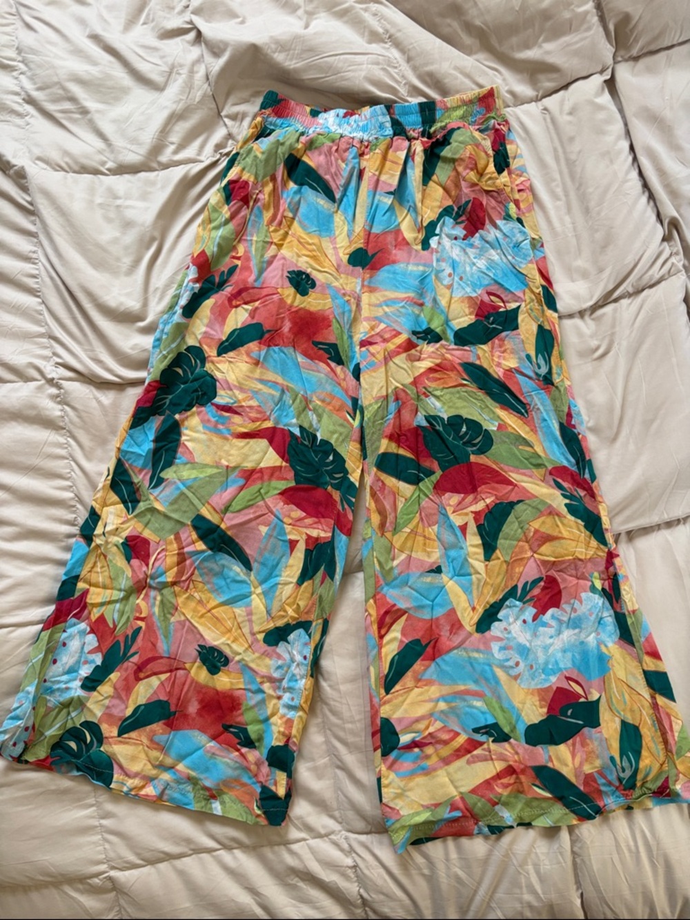 Colorful Tropical Wide-Leg Pants by M